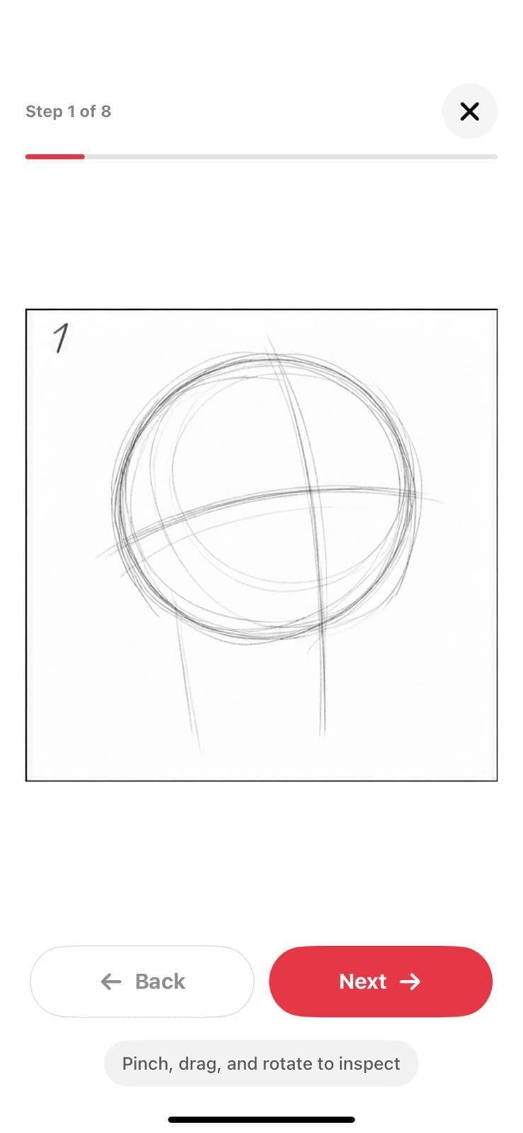 Step 1 Loomis drawing guide with circle construction