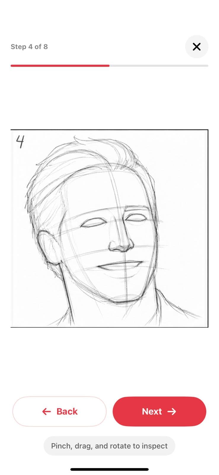 Step 4 Loomis drawing guide with facial features and hair